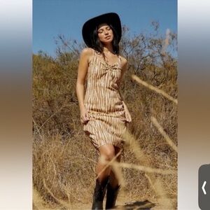Backyard Roses Ryder Brown and Beige Zebra Print Lined Midi Dress NWT